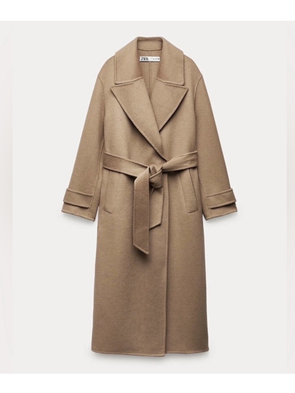 Zara Wool Blend Long Wrap Coat Camel Tan Size S Women’s - Picture 5 of 12